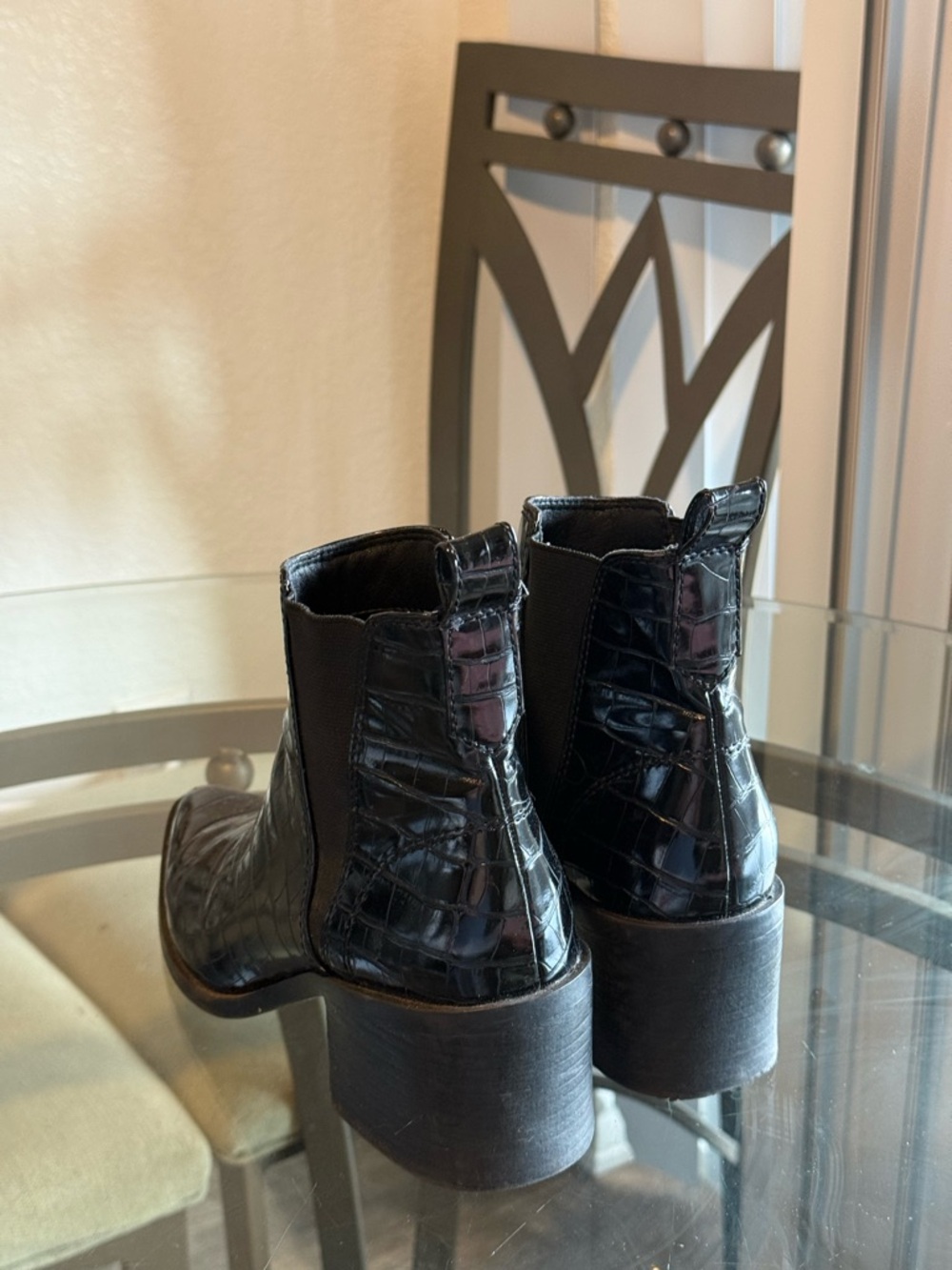 Women’s Black Croc-Embossed Boots